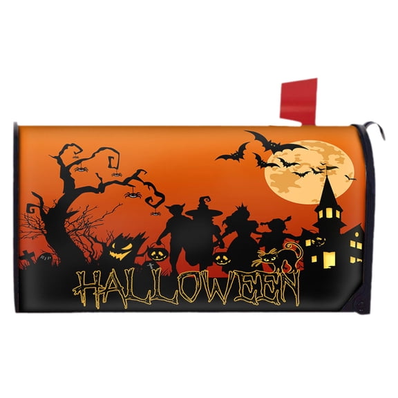 Halloween Decorative Mailbox Cover, Witch Pumpkin Bat Silhouette Mailbox Wrap, Spooky Fall Garden Yard Home Decor