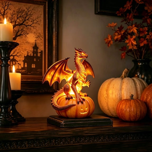 Halloween Decorative Night LightIndoor Pumpkin Dragon Figurine Light, Gothic Medieval Fantasy Halloween Decor, Fall Thanksgiving Table Centerpiece Decor, Unique Gift for Dragon Lovers
