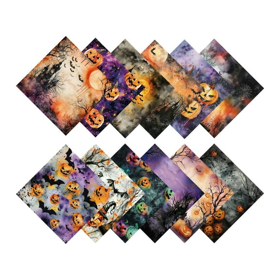 Halloween Decorative Paper Pack 15x15cm Scrapbooking Craft Sheets Pumpkin Bat Tree Design Multipurpose Material for DIY Projects