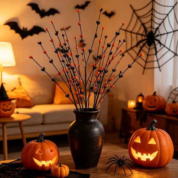 Halloween Decorative Pick, Pumpkin Ghost Skull Skeleton Hand Floral Vase Insert Reusable Spooky Accent, for Halloween Centerpieces Table Decor Bouquets Haunted House Party Displays
