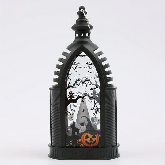 Halloween Decorative Pumpkin Lantern, LED Gothic Pumpkin Skeleton Witch Lamp for Hanging, Battery Operated NIght Light for Indoor Outdoor Tabletop