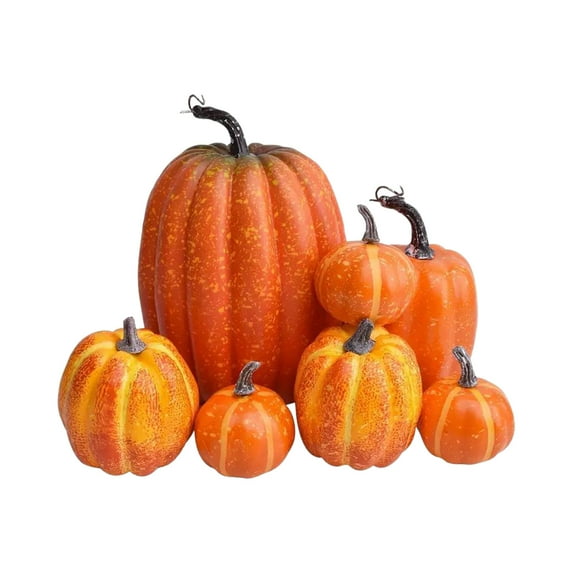 Halloween Decorative Pumpkin Set - 7PC Realistic Foam Pumpkins for Spooky Season Party Decorations and Home Decor, Versatile Display Props for Mantel, Table, and Shelf