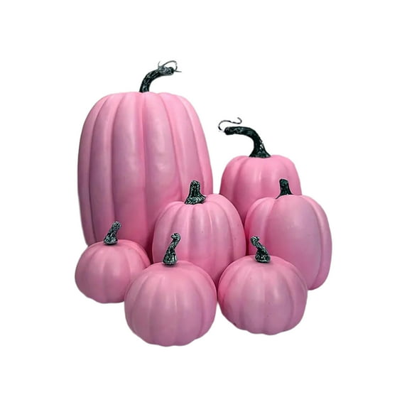 Halloween Decorative Pumpkin Set - 7PC Realistic Foam Pumpkins for Spooky Season Party Decorations and Home Decor, Versatile Display Props for Mantel, Table, and Shelf
