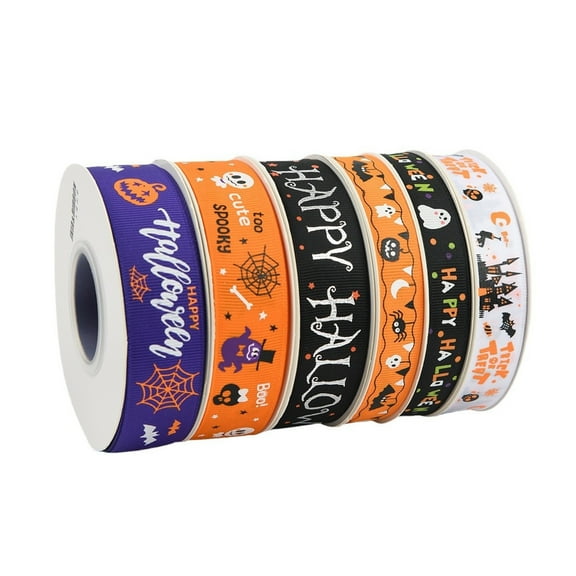 Halloween Decorative Ribbon Gift Halloween Wired Ribbon,Pumpkin Ghost Spiderweb Printed Decorative Wrapping Ribbons for Wreath Garland Bow Home Decoration,Halloween Decor