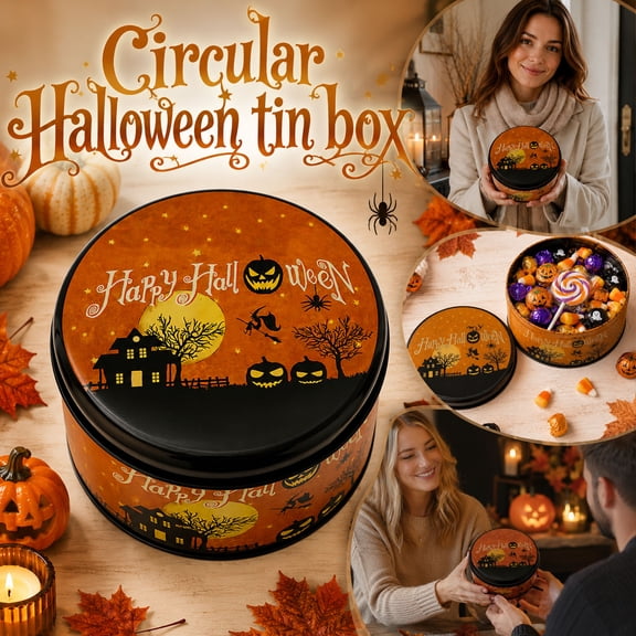 Halloween Decorative Storage Tin, Halloween Witch Decorations, Halloween Decorations, Haunted House Decorations, 6 X 3 Inch Diameter Round Metal Storage Box, 1Pc Halloween Themed