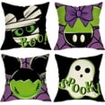 thumbnail image 1 of Halloween Decorative Throw Pillow Covers 20 x 20 Set of 4, Spooky Ghost Mummy Boo Porch Outdoor Home Decor, Purple Black Funny Spider Web Couch Cushion Case, 1 of 6