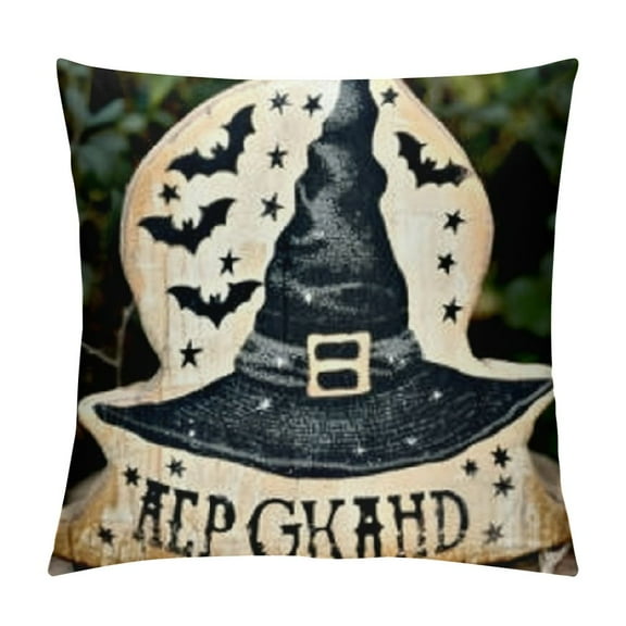 Halloween Decorative Throw Pillow CoversWhite Black Witch Broomsticks Bat Halloween Holiday Party Decorations Cushion Cases Trick or Treat Home  for Couch Bed Outdoor