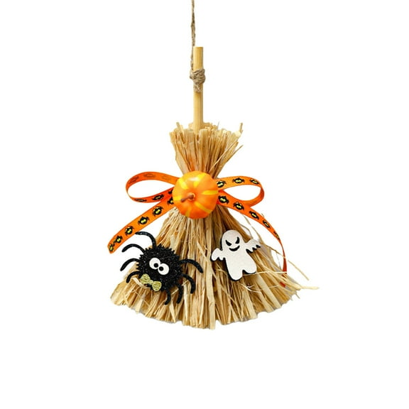 Halloween Decorative Witch Broom – Mini Witchcraft Brush with Pumpkin & Festive Ornaments, Hanging Decoration for Party, Holiday Gatherings & Photography Props