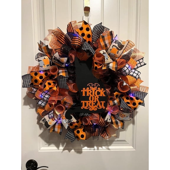 Halloween Decorative Wreath Black Cat Pumpkin Wreath Carnival Trick or Treat Decorative Door Hanging