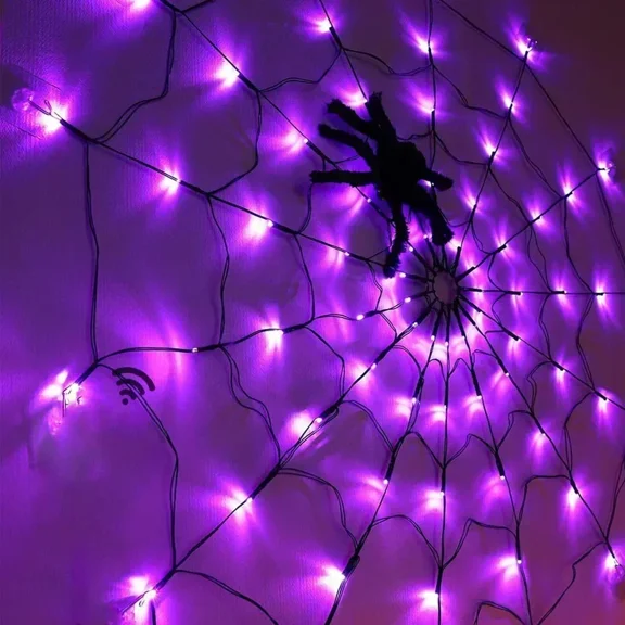 Halloween Decrations Spider Web Lights 70 LED for Halloween Festival Holiday Party Indoor Decor