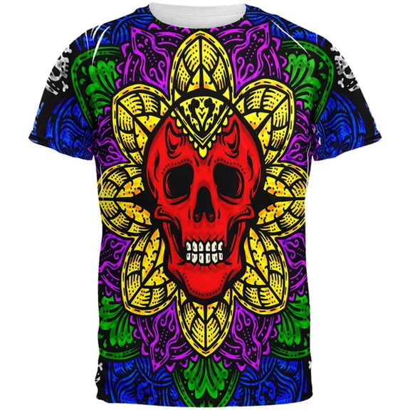 Halloween Demon Skull Mandala All Over Mens T Shirt Multi MD