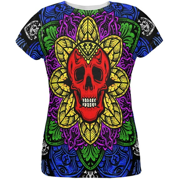 Halloween Demon Skull Mandala All Over Womens T Shirt Multi LG