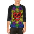 thumbnail image 1 of Halloween Demon Skull Mandala Mens Raglan T Shirt White-Black SM, 1 of 2