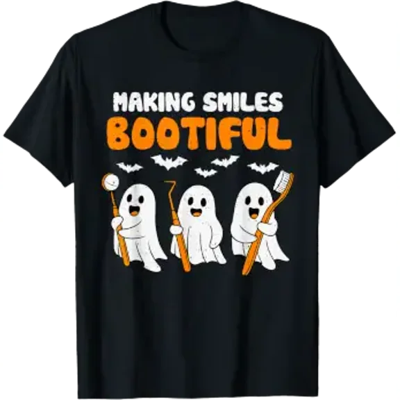 Halloween Dentist Smiles Bootiful Ghost Costume Dental Holiday T-Shirt, Size S-5XL