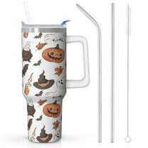 Halloween Design 40oz Tumbler w/Handle - Ghosts/Pumpkins Double Wall Insulated Stainless Steel Cup, Leakproof Lid, Gift Ready