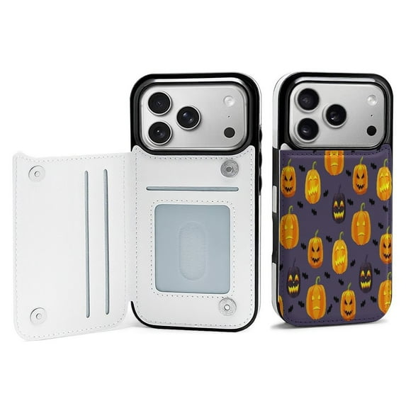 Halloween Design of Different Pumpkin And Bat Leather Wallet Case for iPhone 11 Pro Wallet Case Card Holder Flip