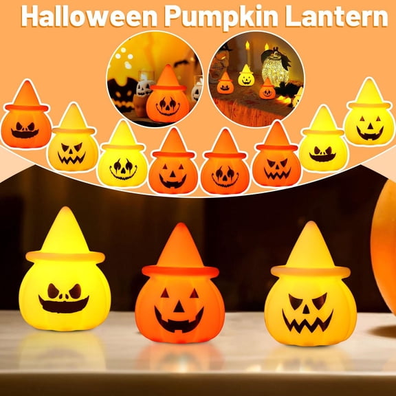 Halloween Desk Decorations, Pumpkin Decorations for Home, Halloween Light, Fall Table Decorations, 3X4 Inch White Skeleton Face Pumpkin Ghost Glowing Small Night Light, Fun