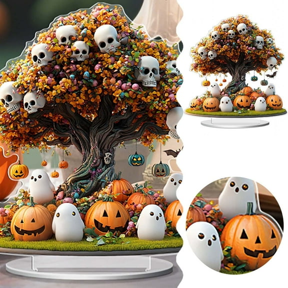 Halloween Desktop Ornament Acrylic Sign Table Decorative Indoor 2D Pumpkin Tree Plaque Holiday Tiered Tray Home Living Room Desk Decoration