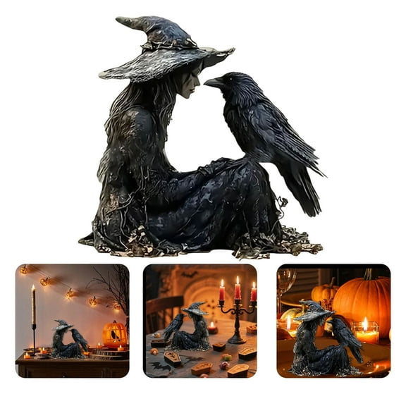 Halloween Desktop Ornament Gothic Witch Crow Decoration 2D Interior Panel for Home and Bedroom Table Decoration