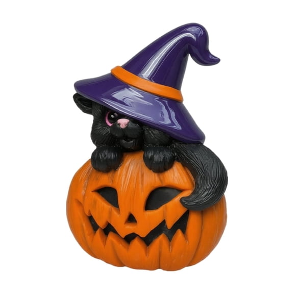 Halloween Desktop Ornament Outdoor Black Cat Garden Statue, Jack-O-Lantern Handmade Pumpkin Figurines Halloween Decorations for Yard Lawn Party Fall Outdoor(2.36 Inches Tall)