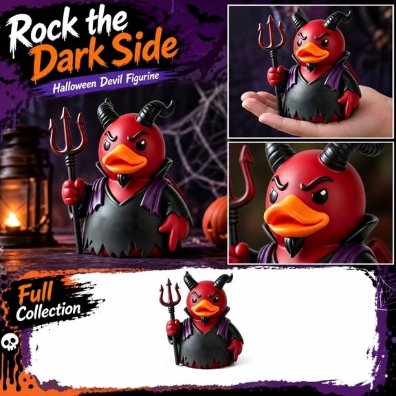 Halloween Devil Duck Figurine, Gothic Resin Ornament, "The Devil Made Me Do It" Punk Rock Desk Decor, Funny Demon Statue Gift for Home Office Bookshelf Display