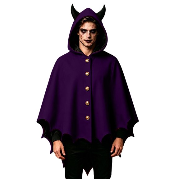 Halloween Devil Ears Bat Cloak Men Button-Front Soft Cozy Cape Couples Cosplay Costume for Parties & Themed Events