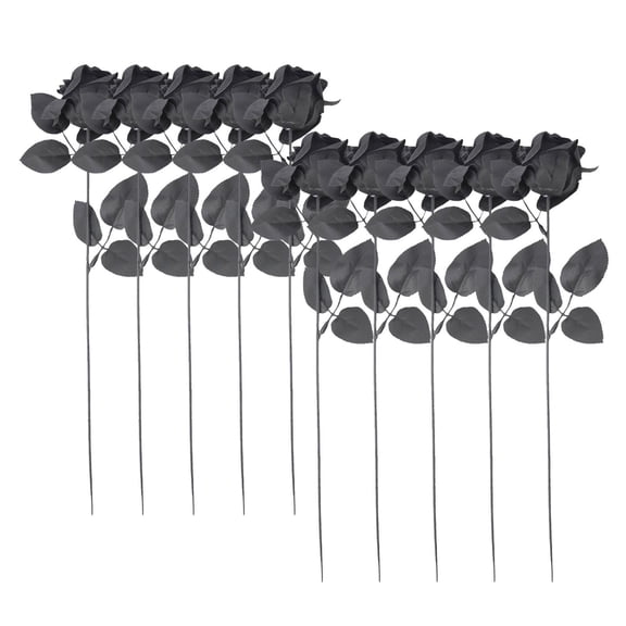 Halloween Devil Eye Black Rose Artificial Silk Floral Bouquet Spooky Gothic Party Centerpiece Home Decor for Vase Dining Table Mantel Indoor Wedding, Black, 16in, 10 pcs