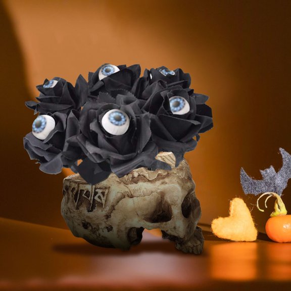 Halloween Devil Eye Black Rose Floral Pick, Gothic Artificial Flower Branch for Vase, Wreath, Party Table, Mantel and Spooky Seasonal Home Decoration Accent