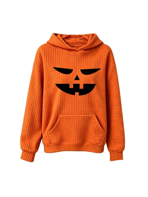 Halloween Devil Graphic Pumpkin Hoodies for Girls Cute Orange Pumpkin Hooded Sweatshirts Teen Kids Oversized Funny Sweater
