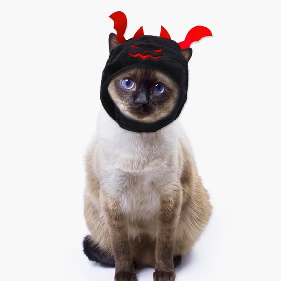 Halloween Devil Hat for Cats and Dogs  Adjustable Pumpkin Face Cap with Self Gripping Fastener Small Medium Pets