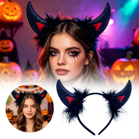 Halloween Devil Horn Headband with Feathers for Cosplay Party B 1pc