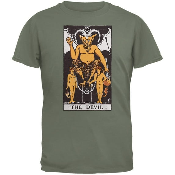 Halloween Devil Tarot Card Military Green Adult T-Shirt - Small
