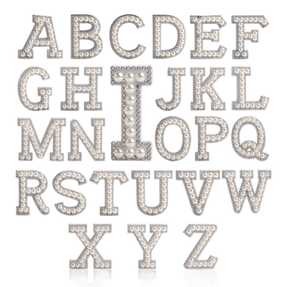 Halloween Diamond Art, Crafts for Adults, Pearl Letter A Patches, Pearl Rhinestone A-Z Alphabet Self Adhesive Sew on Patches, Glitter Letter Applique for Clothes Fabric DIY Backpack, White