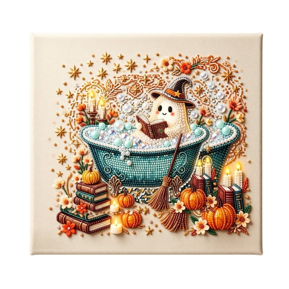 Halloween Diamond Art, DIY Halloween Ghost In Cauldron Diamond Painting Kit,Pearl Beads and Gem Art Supplies, Halloween Ghost Pearl Art Craft Kit for Halloween Decor, Home Display and Halloween Gifts