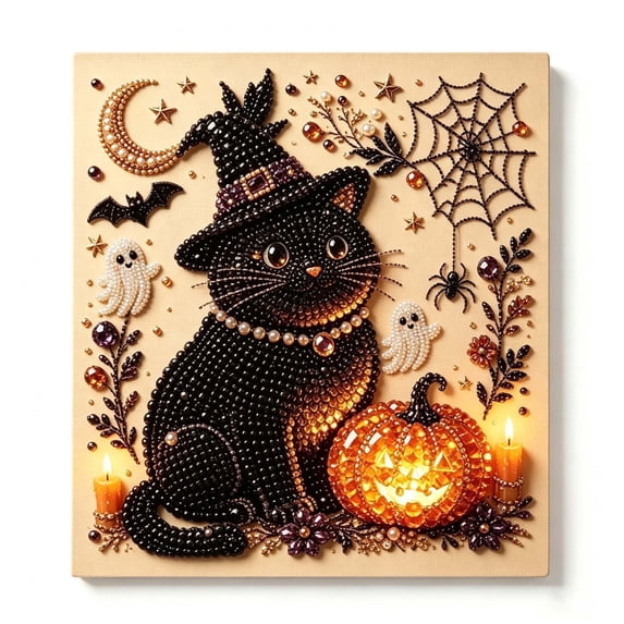 Halloween Diamond Art DIY Kit, 3D Pearl Art Kits for Adults, Beaded Painting Craft Ghost Pumpkin Wall Decor Set for Fall Holiday Home Decoration
