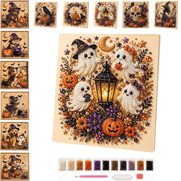 Halloween Diamond Art DIY Kit, Halloween 3D Ghost Pearl Art DIY Kit, Spooky Cute Halloween Craft, Office Living Room Wall Art Gift for Adults Beginner A