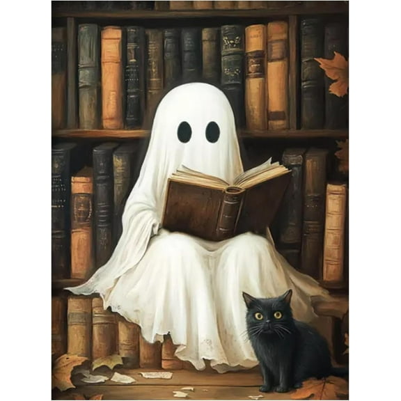 Halloween Diamond Art, Ghost Diamond Painting Kit for Adult Beginners, 5D DIY Full Round Diamond Gemstone Arts and Crafts for Home Decoration, Frameless