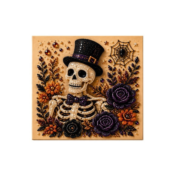 Halloween Diamond Art, Halloween Skeleton Diy Pearl Painting with Frame Creative Handcraft Kit Set, Family Halloween Craft Night Attendees, Beginner Diamond Art Hobbyists, Create