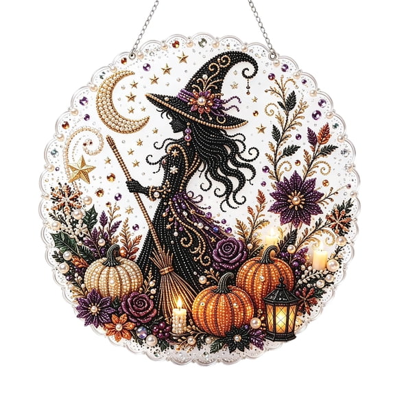 Halloween Diamond Art Hanging Kits for Adults Beginners, DIY Acrylic Special Shaped Crystal Diamond Gem Art Painting Hanging Ornament for Home Wall Decor and Gift