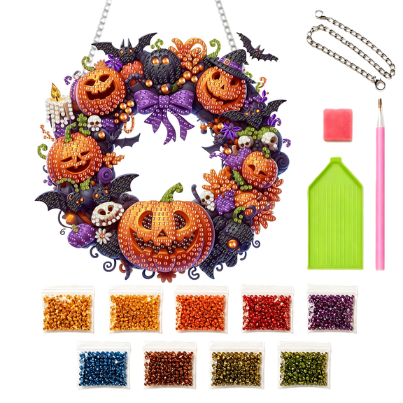 Halloween Diamond Art Hanging Kits for Adults,Exquisite Ghost Diamond Art for Beginner, Acrylic Window Home wall Art Decor Halloween Gifts(RL B 7.9×7.9In)