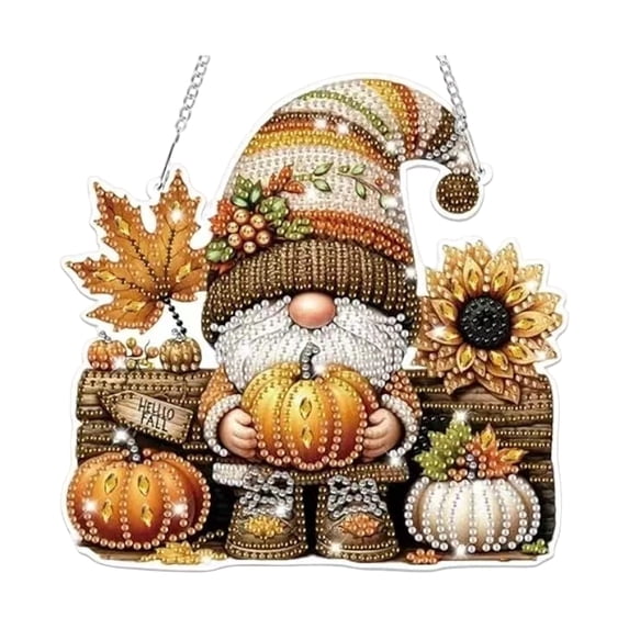 Halloween Diamond Art Hanging Kits for Adults, Gnome Diamond Art Suncatchers, 5D Special Shape Fall Diamond Painting Pendant Window Ornament Gifts for Home Garden Door Wall Decor