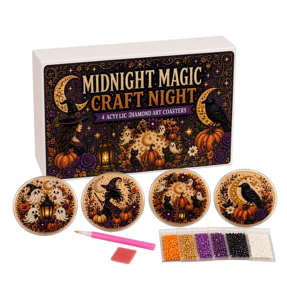 Halloween Diamond Art Kit, DIY Coaster Craft Set Gift Box, Diamond Painting Decoration Supplies, Creative Holiday Home Table Decor Project
