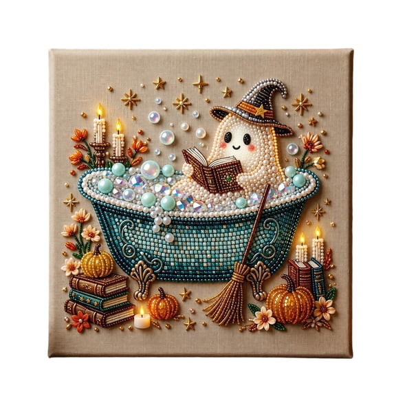 Halloween Diamond Art Kit, Spooky Witch & Ghost Design, 5D Diamond Painting Canvas for Adults, Halloween Home Decor & Party Crafting Gift 1 Pack