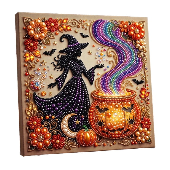 Halloween Diamond Art Kit, Witch & Rainbow Cauldron Design, 5D Diamond Painting for Adults & Kids, Spooky Halloween DIY Craft & Party Decoration 1 Pack
