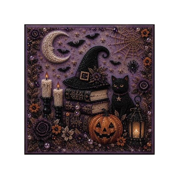 Halloween Diamond Art Kits for Adults 12 Inch Halloween Black Cat Moon Diamond Art Hanging Ornament Kit Small Diamond Art Kits for Adults Holiday Home Wall Art, 1 Pack