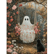 Halloween Diamond Art Kits for Adults, 5D DIY Ghosts Diamond Painting Kits for Beginners, Diamond Dots Kits Black Cats Gem Arts Crafts for Home Wall Decor 12x16in