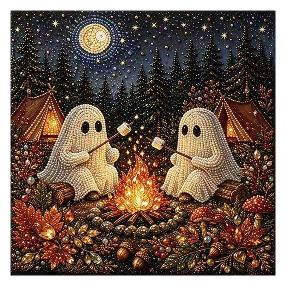 Halloween Diamond Art Kits for Adults, Spooky and Cute Halloween Theme 5D Diamond Art Painting for Beginners, Full Drill Round Gem Painting, for Home Wall Decor 7.8 x 7.8 inch