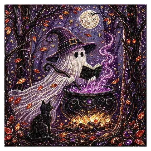 Halloween Diamond Art Kits for Adults, Spooky and Cute Halloween Theme 5D Diamond Art Painting for Beginners, Full Drill Round Gem Painting, for Home Wall Decor 7.8 x 7.8 inch