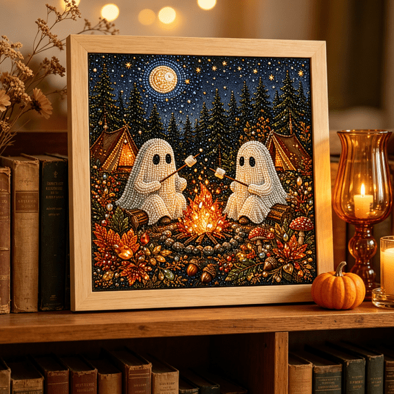 Halloween Diamond Art Kits, Spooky Cute Ghost Pearl Art Kits For Adults, Premium 3D Diamond Painting Crafts for Beginners, DIY Fall Home Wall Decor & Seasonal Party Gift