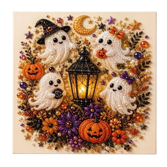 Halloween Diamond Art Kits, Spooky Cute Ghost Pearl Art Kits For Adults, Premium 3D Diamond Painting Crafts for Beginners, DIY Fall Home Wall Decor & Seasonal Party Gift